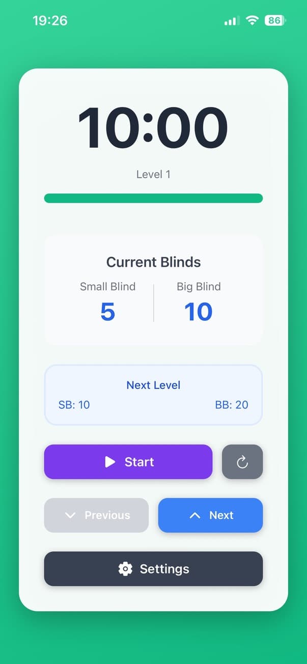 Poker Timer App Screenshot